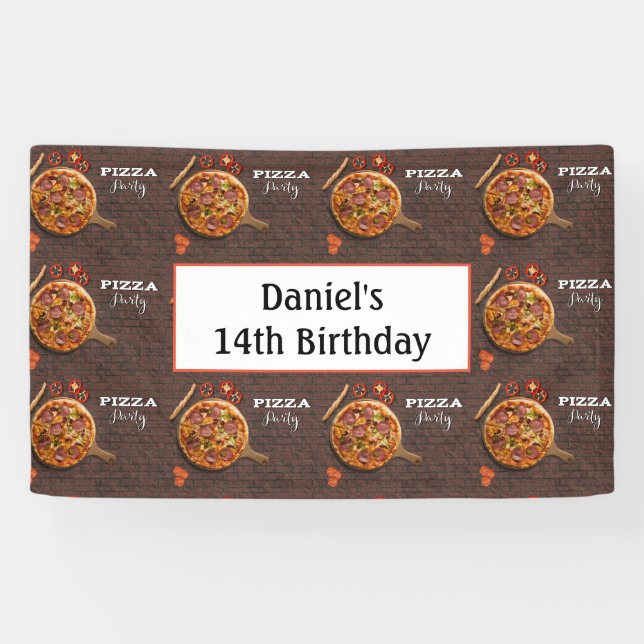 Birthday Personalized Pizza Party Banner (Horizontal)
