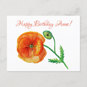 Birthday Personalized Poppy Flower Postcard