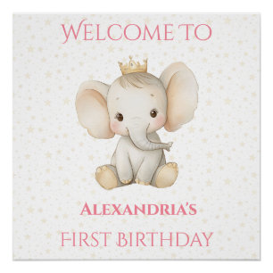  Birthday Personalized Princess Elephant Welcome Poster
