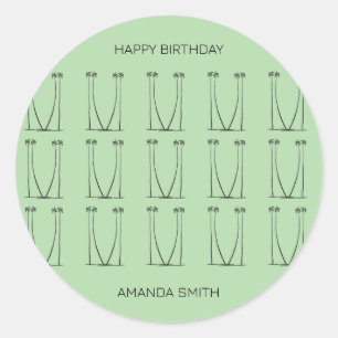 Birthday, Personalized Silhouette Coconut Trees Classic Round Sticker