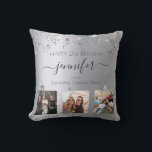 Birthday photo best friend silver outdoor pillow<br><div class="desc">A gift from friends for a woman's 21st birthday, celebrating her life with 3 of your photos of her, her friends, family, interest or pets. Personalize and add her name, age 21 and your names. Black coloured letters. A chic faux silver looking background colour. Her name is written with a...</div>