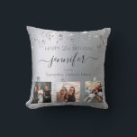 Birthday photo best friend silver outdoor pillow<br><div class="desc">A gift from friends for a woman's 21st birthday, celebrating her life with 3 of your photos of her, her friends, family, interest or pets. Personalize and add her name, age 21 and your names. Black coloured letters. A chic faux silver looking background colour. Her name is written with a...</div>