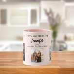 Birthday photo best friends blush pink mug<br><div class="desc">A gift from friends for a woman's 21st birthday, celebrating her life with 3 of your photos of her, her friends, family, interest or pets. Personalize and add her name, age 21 and your names. Black coloured letters. A girly, feminine blush pink, rose gold coloured background. Her name is written...</div>