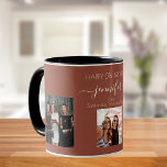 Birthday photo best friends names brown earth mug<br><div class="desc">A gift from friends for a woman's 21st birthday, celebrating her life with 3 of your photos of her, her friends, family, interest or pets. Personalize and add her name, age 21 and your names. A brown earth coloured background. Her name is written with a modern hand lettered style script...</div>