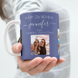 Birthday photo best friends names dark blue coffee mug<br><div class="desc">A gift from friends for a woman's 21st birthday, celebrating her life with 3 of your photos of her, her friends, family, interest or pets. Personalize and add her name, age 21 and your names. A dark blue coloured background. Her name is written with a modern hand lettered style script...</div>