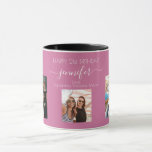 Birthday photo best friends names pink mug<br><div class="desc">A gift from friends for a woman's 21st birthday, celebrating her life with 3 of your photos of her, her friends, family, interest or pets. Personalize and add her name, age 21 and your names. A dark pink coloured background. Her name is written with a modern hand lettered style script...</div>