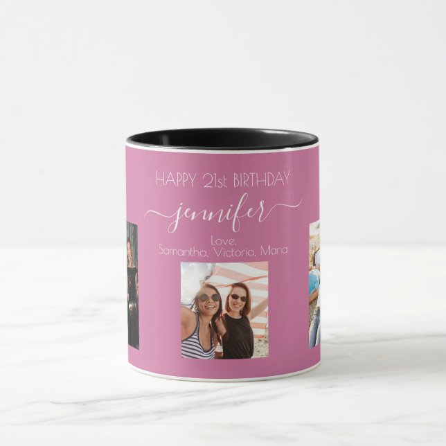 Birthday photo best friends names pink mug (Center)