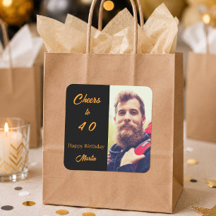 Birthday photo black gold cheers men square sticker