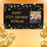Birthday Photo Black Gold Stars Custom Colour Banner<br><div class="desc">Create your own personalized, custom colour birthday banner sign featuring one photo, your custom text in your choice of font styles and colour (the sample shows HAPPY # BIRTHDAY NAME in gold) accented with gold stars against an editable black background colour you can change to coordinate with party theme colours....</div>