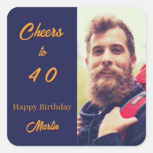 Birthday photo blue gold cheers men square sticker