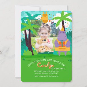 Birthday Photo Card With Jungle Animals Invitation