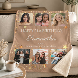 Birthday photo collage best friends Camel Fleece Sherpa Blanket