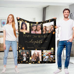 Birthday photo collage black gold best friends fleece blanket<br><div class="desc">A gift from friends for a woman's 21st birthday, celebrating her life with a collage of 6 of your high quality photos of her, her friends, family, interest or pets. Personalize and add her name, age 21 and your names. Golden text. A chic, classic black background colour. Her name is...</div>