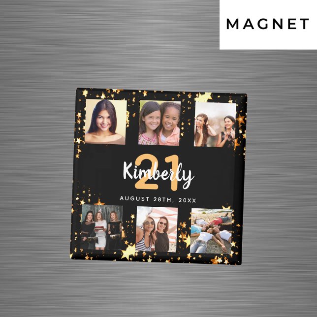 Birthday photo collage black gold best friends magnet (Creator Uploaded)