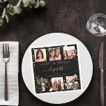 Birthday photo collage black gold best friends napkin<br><div class="desc">For a woman's 21st (or any age) birthday, celebrating her life with a collage of 6 of your high quality photos of her, her friends, family, interest or pets. Personalize and add her name, age 21 and your names. Golden text. A chic, classic black background colour. Her name is written...</div>