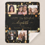 Birthday photo collage black gold best friends sherpa blanket<br><div class="desc">A gift from friends for a woman's 21st birthday, celebrating her life with a collage of 6 of your high quality photos of her, her friends, family, interest or pets. Personalize and add her name, age 21 and your names. Golden text. A chic, classic black background colour. Her name is...</div>