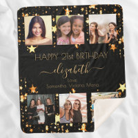 Birthday photo collage black gold best friends