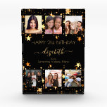Birthday photo collage black gold stars friend acrylic award<br><div class="desc">A gift from friends for a woman's 21st birthday, celebrating her life with a collage of 6 of your high quality photos of her, her friends, family, interest or pets. Personalize and add her name, age 21 and your names. Golden text. A chic, classic black background colour. Her name is...</div>