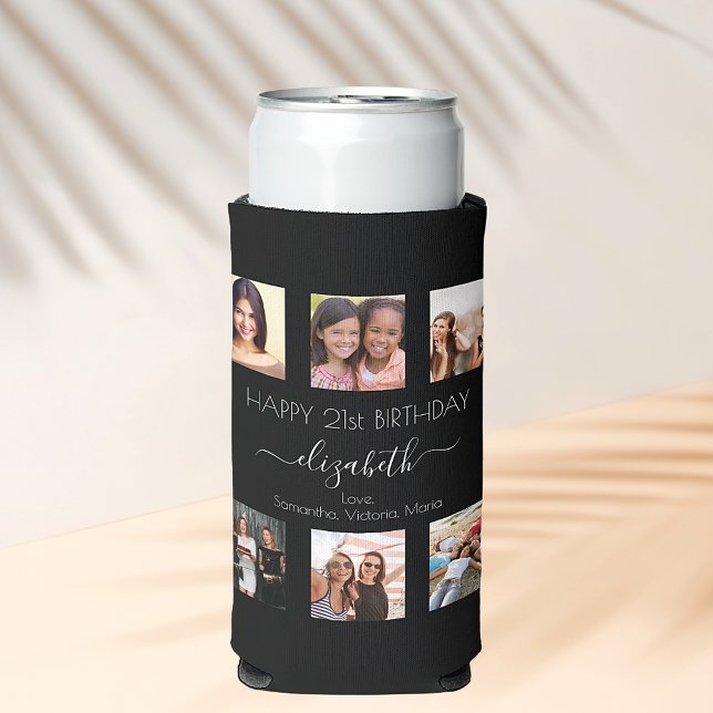 Birthday photo collage black white best friends seltzer can cooler (Creator Uploaded)