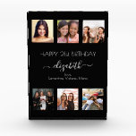 Birthday photo collage black white friends acrylic award<br><div class="desc">A gift from friends for a woman's 21st birthday, celebrating her life with a collage of 6 of your high quality photos of her, her friends, family, interest or pets. Personalize and add her name, age 21 and your names. White text. A chic, classic black background colour. Her name is...</div>