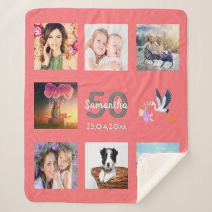 Birthday photo collage coral sherpa blanket