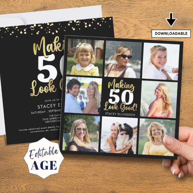 Birthday Photo Collage Making AGE Look Good Black Invitation (Creator Uploaded)