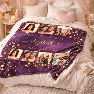 Birthday photo collage purple gold best friends  fleece blanket