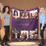 Birthday photo collage purple gold best friends  fleece blanket<br><div class="desc">A gift from friends for a woman's 21st birthday, celebrating her life with a collage of 6 of your high quality photos of her, her friends, family, interest or pets. Personalize and add her name, age 21 and your names. Golden text. A chic, feminine purple background colour. The purple background...</div>
