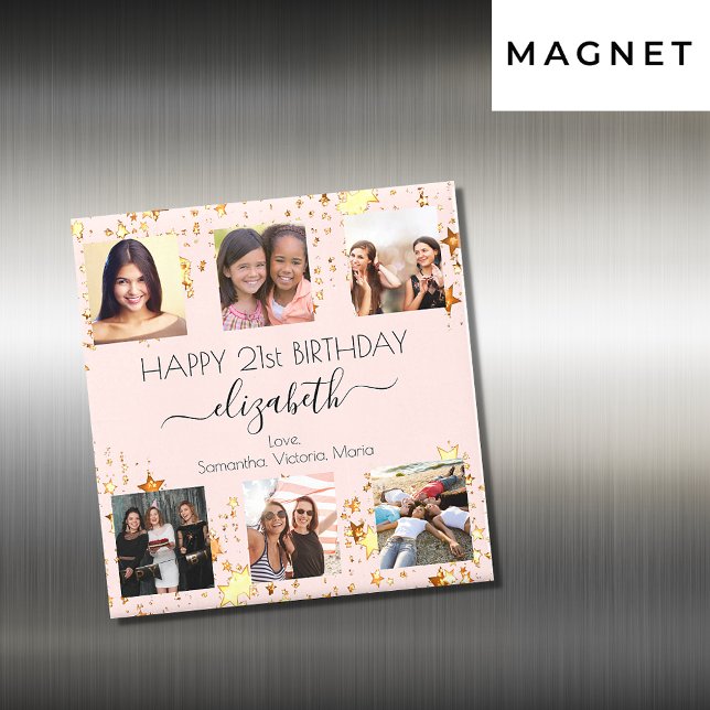 Birthday photo collage rose gold best friends magnet (Creator Uploaded)