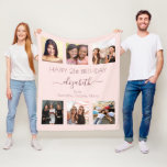 Birthday photo collage rose gold pink best friends fleece blanket<br><div class="desc">A gift from friends for a woman's 21st birthday, celebrating her life with a collage of 6 of your high quality photos of her, her friends, family, interest or pets. Personalize and add her name, age 21 and your names. Dark rose gold coloured letters. Girly and trendy rose gold, blush...</div>