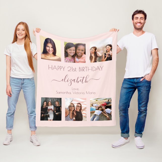 Birthday photo collage rose gold pink best friends fleece blanket (In Situ)