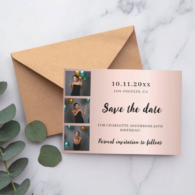 Birthday photo collage rose gold save the date (Creator Uploaded)