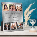 Birthday photo collage silver best friends plaque<br><div class="desc">A gift from friends for a woman's 21st (or any age) birthday, celebrating her life with a collage of 6 of your high quality photos of her, her friends, family, interest or pets. Personalize and add her name, age 21 and your names. A faux silver metallic looking background. Her name...</div>