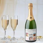 Birthday photo collage silver glitter monogram sparkling wine label<br><div class="desc">A bottle label for a 21st birthday party, celebrating her life with a collage of 5 of your photos. Personalize and add a name, age 21 and a date. Date of birth or the date of the party. White and black coloured letters. Elegant faux silver looking background colour, decorated with...</div>