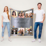 Birthday photo collage silver gold best friends fleece blanket<br><div class="desc">A gift from friends for a woman's 21st birthday, celebrating her life with a collage of 6 of your high quality photos of her, her friends, family, interest or pets. Personalize and add her name, age 21 and your names. Black text. A faux silver metallic looking background. Her name is...</div>