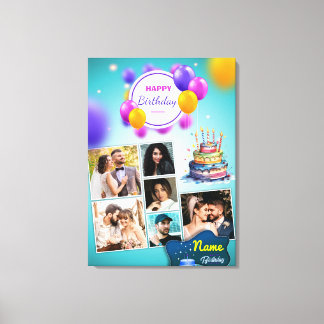 Birthday Photo Collage Stretched Canvas Print