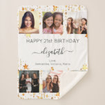 Birthday photo collage white gold friends sherpa blanket<br><div class="desc">A gift from friends for a woman's 21st (or any age) birthday, celebrating her life with a collage of 6 of your high quality photos of her, her friends, family, interest or pets. Personalize and add her name, age 21 and your names. Black text. A chic, classic white background colour....</div>