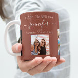 Birthday photo friends names brown earth coffee mug<br><div class="desc">A gift from friends for a woman's 21st birthday, celebrating her life with 3 of your photos of her, her friends, family, interest or pets. Personalize and add her name, age 21 and your names. A brown earth colored background. Her name is written with a modern hand lettered style script...</div>