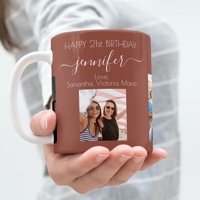 Birthday photo friends names brown earth coffee mug (Creator Uploaded)