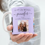 Birthday photo friends names violet lavender coffee mug<br><div class="desc">A gift from friends for a woman's 21st birthday, celebrating her life with 3 of your photos of her, her friends, family, interest or pets. Personalize and add her name, age 21 and your names. A violet, lavender coloured background. Her name is written with a modern hand lettered style script...</div>