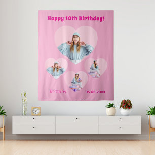Birthday photo hearts collage girl pink welcome tapestry