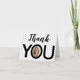 Birthday Photo in You Black & White Dots Thank You Card