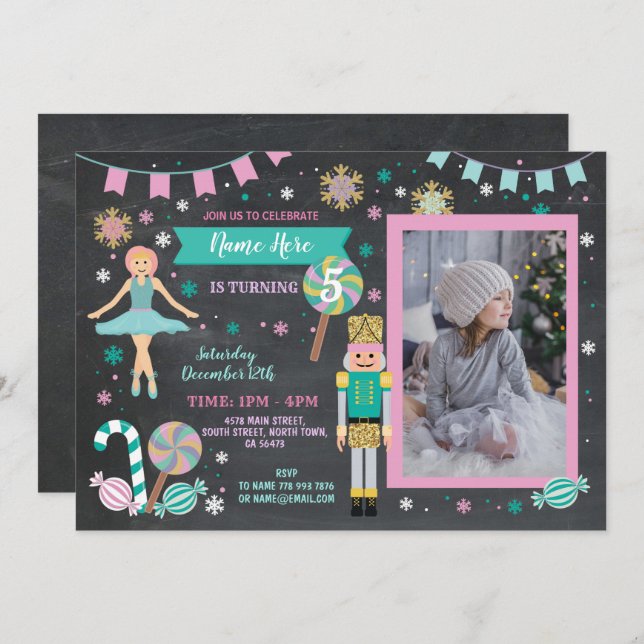 Birthday Photo Nutcracker Party Christmas Ballet Invitation (Front/Back)