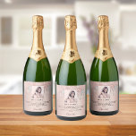 Birthday photo pink rose gold silver welcome sparkling wine label<br><div class="desc">Can be used on front on a bottle, but is ment for the back. For a 21st (or any age) birthday party. Personalize and add a photo of yourself. Add a title, your greetings for your guests and your name. A trendy rose gold coloured background decorated with pink and faux...</div>