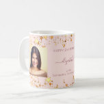 Birthday photo rose gold blush friends photo coffee mug<br><div class="desc">A gift from friends for a woman's 21st (or any age) birthday. Personalize and 2 of your own photos, her name, age 21 and your names. Dark rose text. A chic feminine rose gold, pink background colour. Her name is written with a modern hand lettered style script with swashes. Decorated...</div>