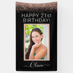 Birthday Photo Rose Gold Blush Pink Glitter Girly Banner