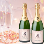 Birthday photo rose gold glitter fun facts bio sparkling wine label<br><div class="desc">Can be used on front on a bottle, but is ment for the back. For a 21st (or any age) birthday party. Personalize and add a photo of the birthday girl. Add your text, fun facts, biography about the birthday girl, and your names. A trendy rose gold coloured background decorated...</div>