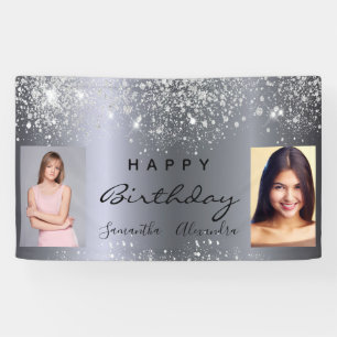 Birthday photo silver glitter best friends twins banner