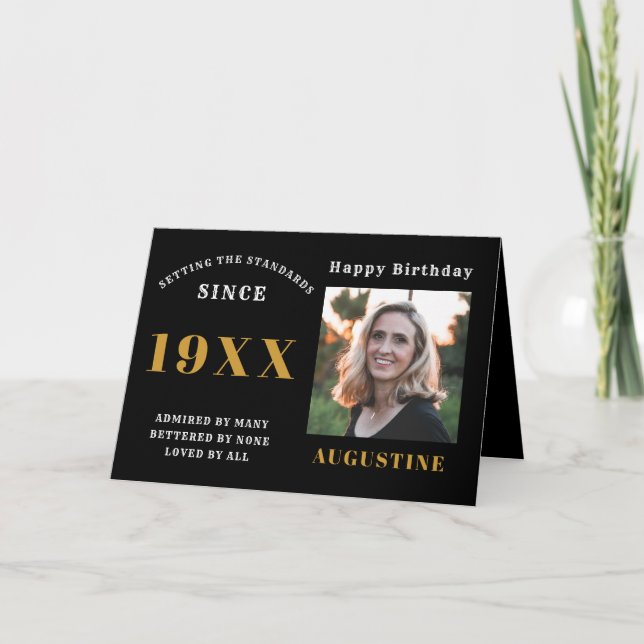 Birthday Photo Template Elegant Chic Black Gold (Front)