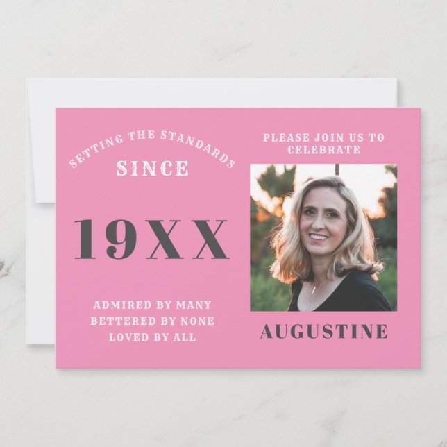 Birthday Photo Template Elegant Chic Pink Grey (Front)